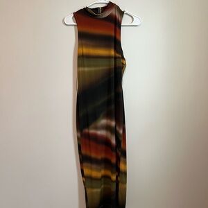 Fashion Nova Orange Brown Bodycon Midi Dress